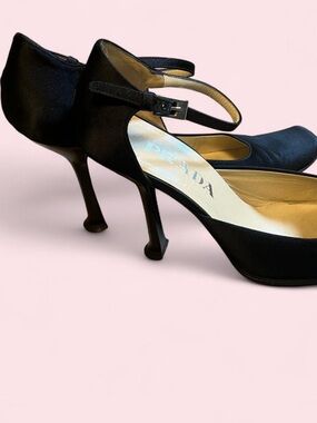 Prada Black Satin Mary-Jane Stiletto Pumps